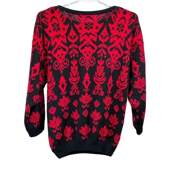 Vintage‎ ESPRIT Sport Black Red 80s Geometric Knit Sweater Medium - Picture 4 of 8
